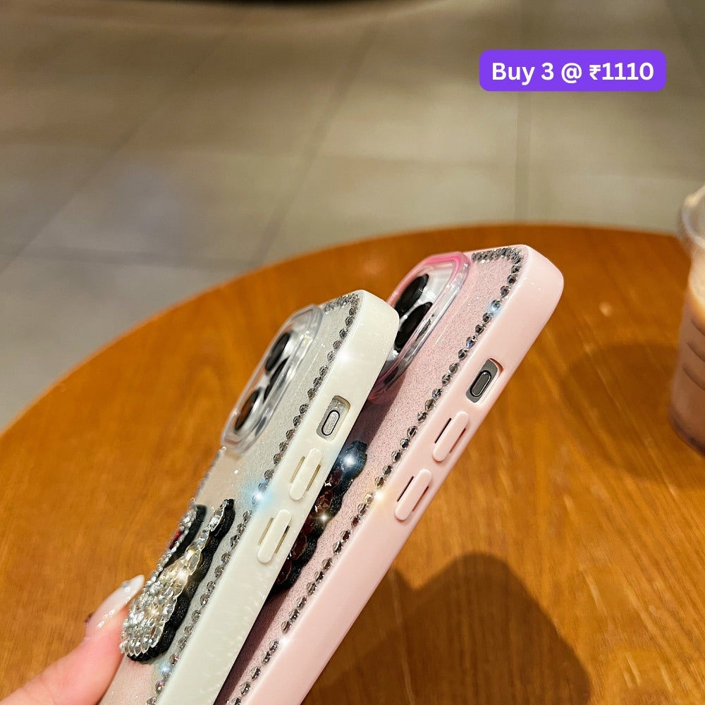 Glittery Diamond Swan PC (Hard) and TPU (Soft) Phone | Mobile Cover - iPhone 15