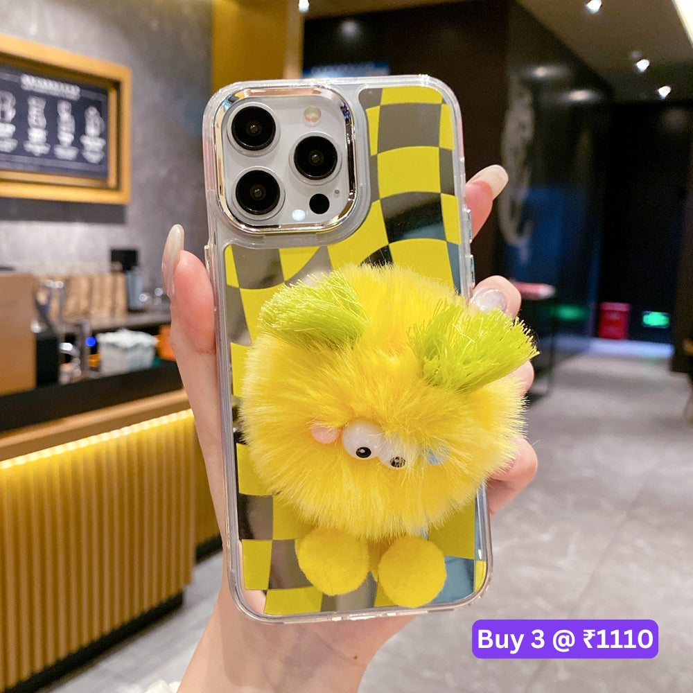 Graphic Mirror Fluffy Pom Pom Ball Stand TPU (Soft) Phone Case - iPhone 12