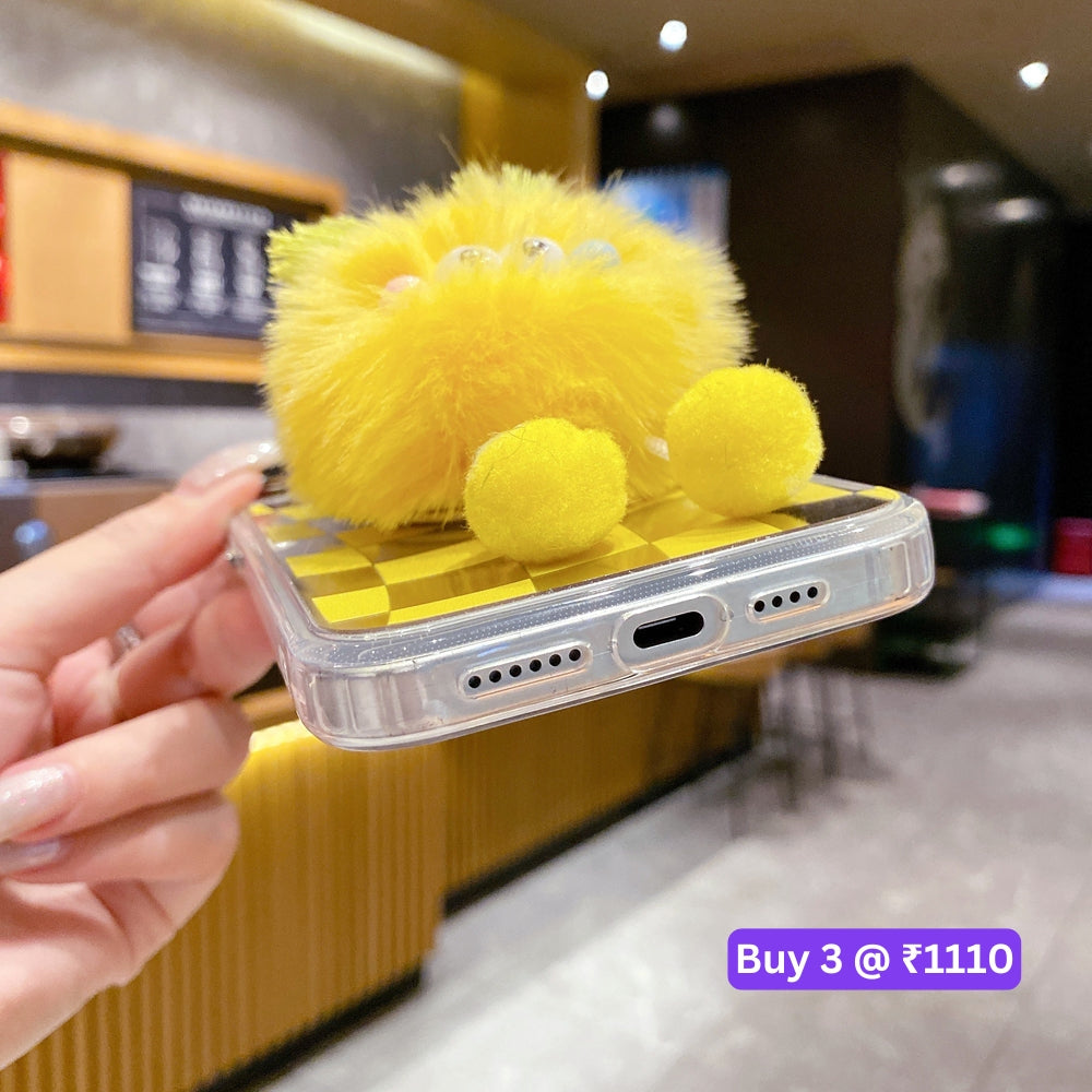 Graphic Mirror Fluffy Pom Pom Ball Stand TPU (Soft) Phone Case - iPhone 12