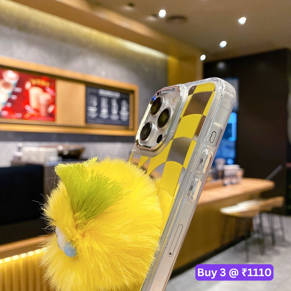 Graphic Mirror Fluffy Pom Pom Ball Stand TPU (Soft) Phone Case - iPhone 12