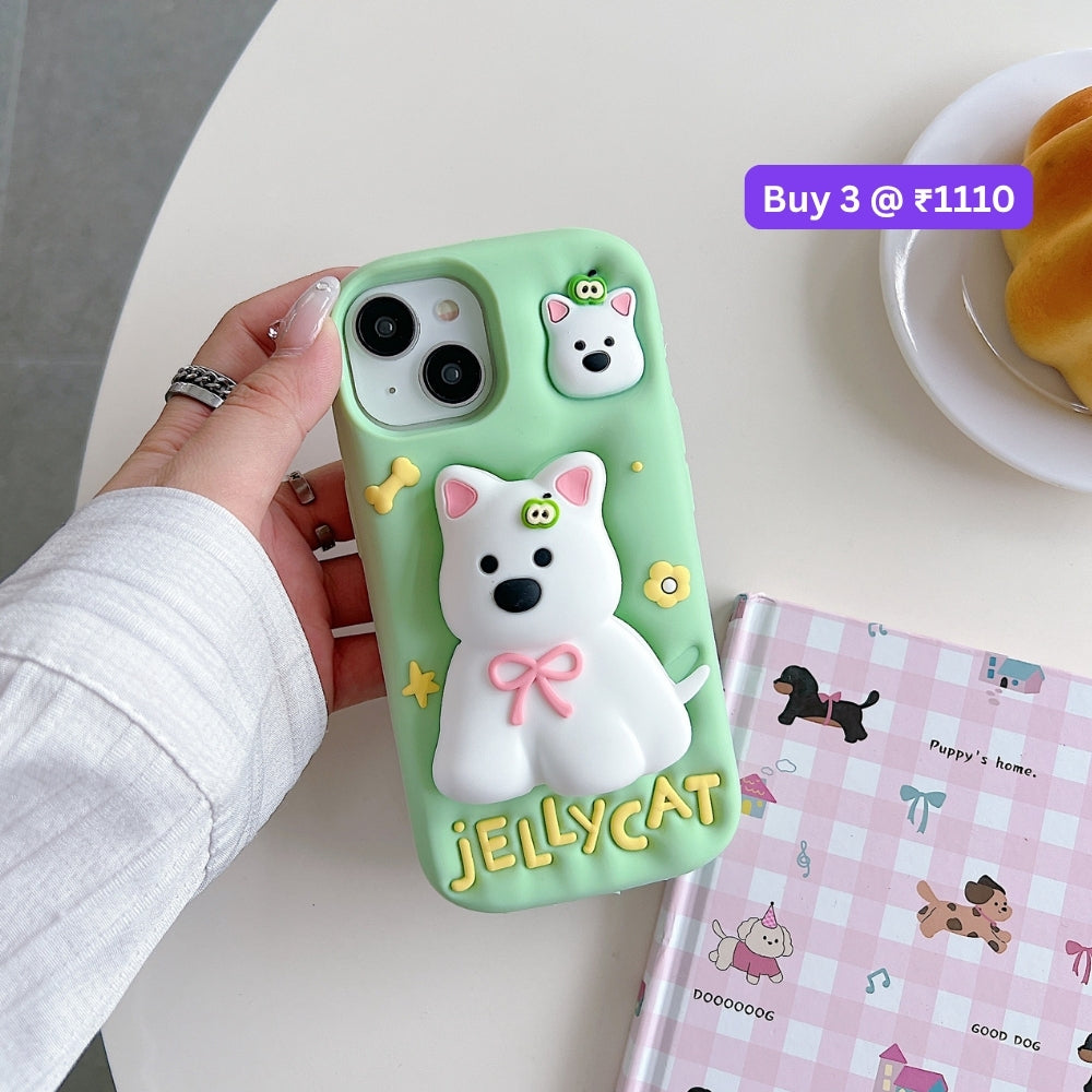 Green Westigo Dog Stand Anti-Fall Silicone Soft Phone Case | Mobile Cover - iPhone 16 Plus