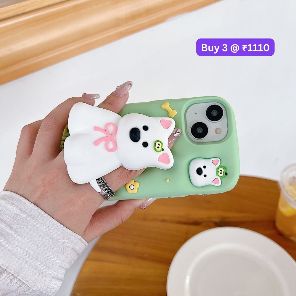 Green Westigo Dog Stand Anti-Fall Silicone Soft Phone Case | Mobile Cover - iPhone 16 Plus