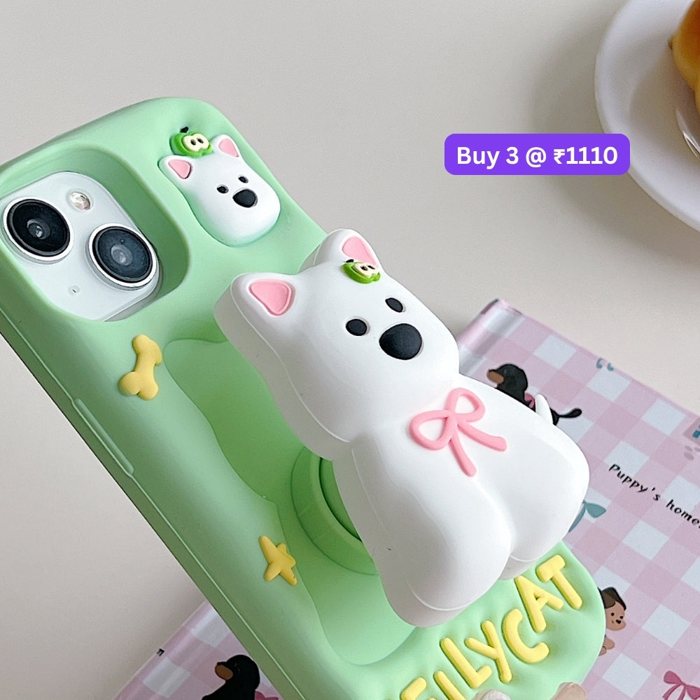 Green Westigo Dog Stand Anti-Fall Silicone Soft Phone Case | Mobile Cover - iPhone 16 Plus