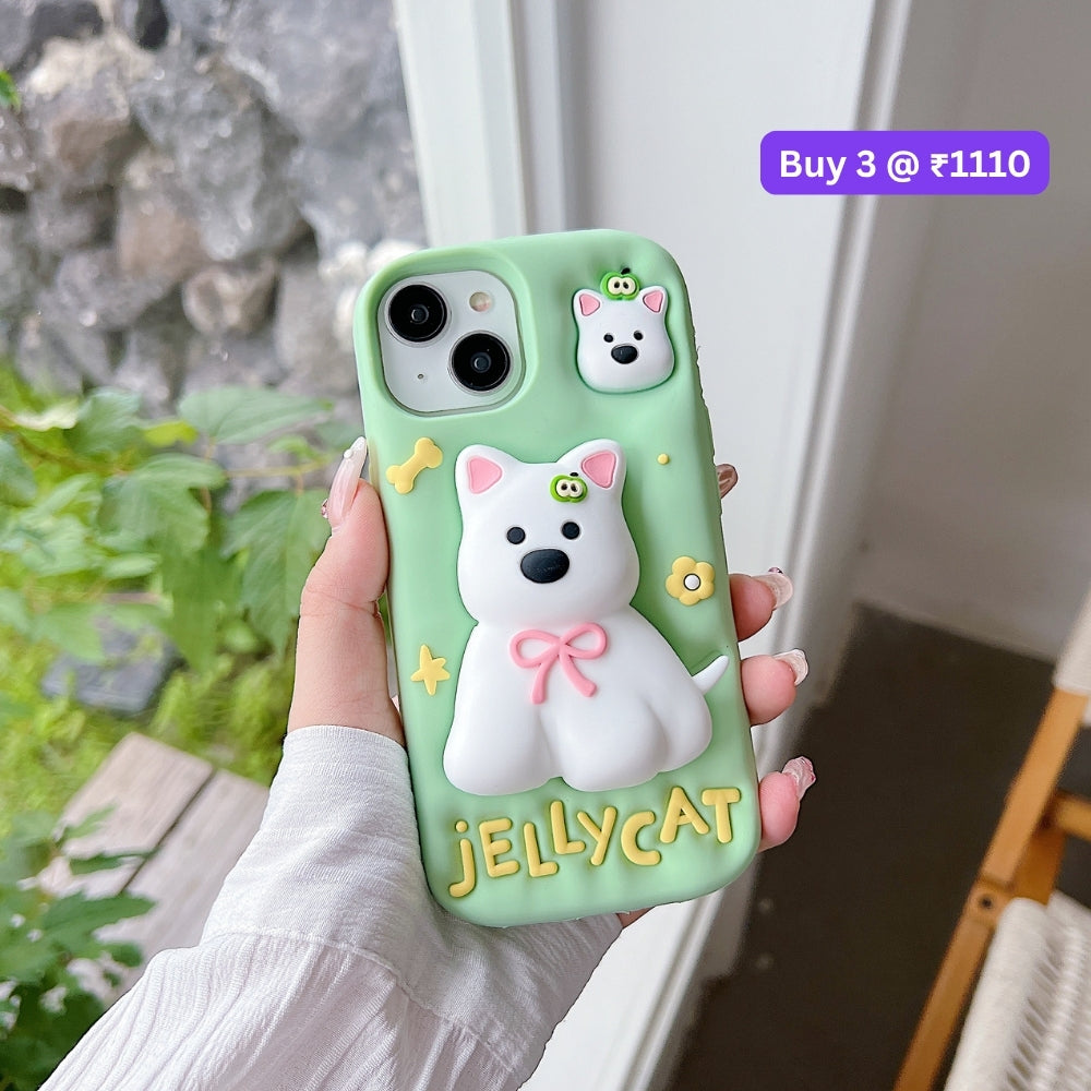 Green Westigo Dog Stand Anti-Fall Silicone Soft Phone Case | Mobile Cover - iPhone 16 Plus