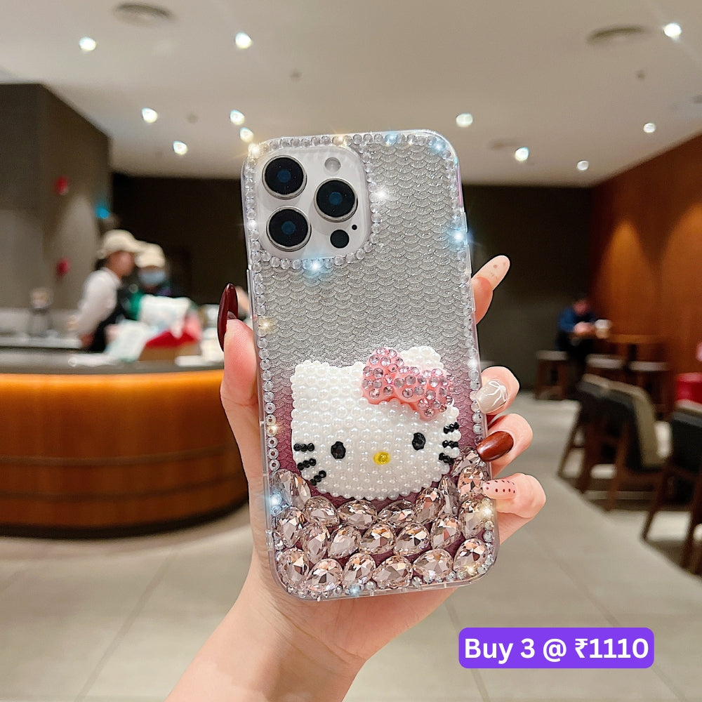 Handmade 3D Pearl Kitty PC (Hard) Phone Case - iPhone 15 Pro