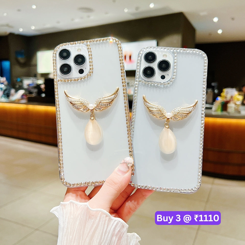 Handmade Angel Wing Diamond Border Transparent TPU(Soft) Case - Samsung S22 Ultra