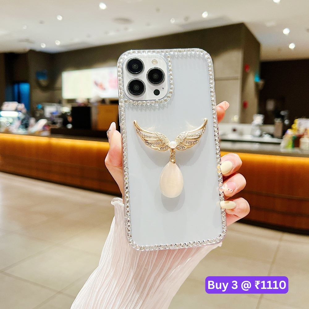 Handmade Angel Wing Diamond Border Transparent TPU(Soft) Case - Samsung S22 Ultra