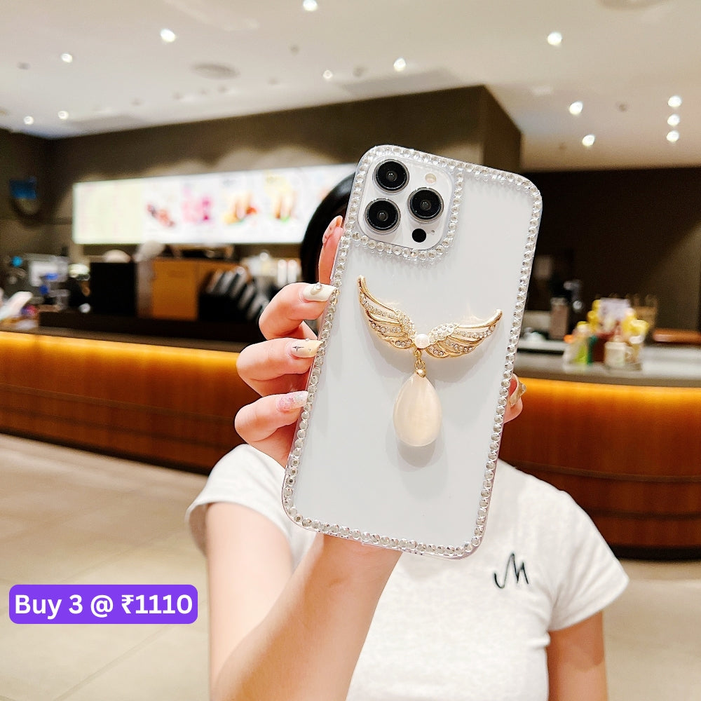 Handmade Angel Wing Diamond Border Transparent TPU(Soft) Case - Samsung S22 Ultra