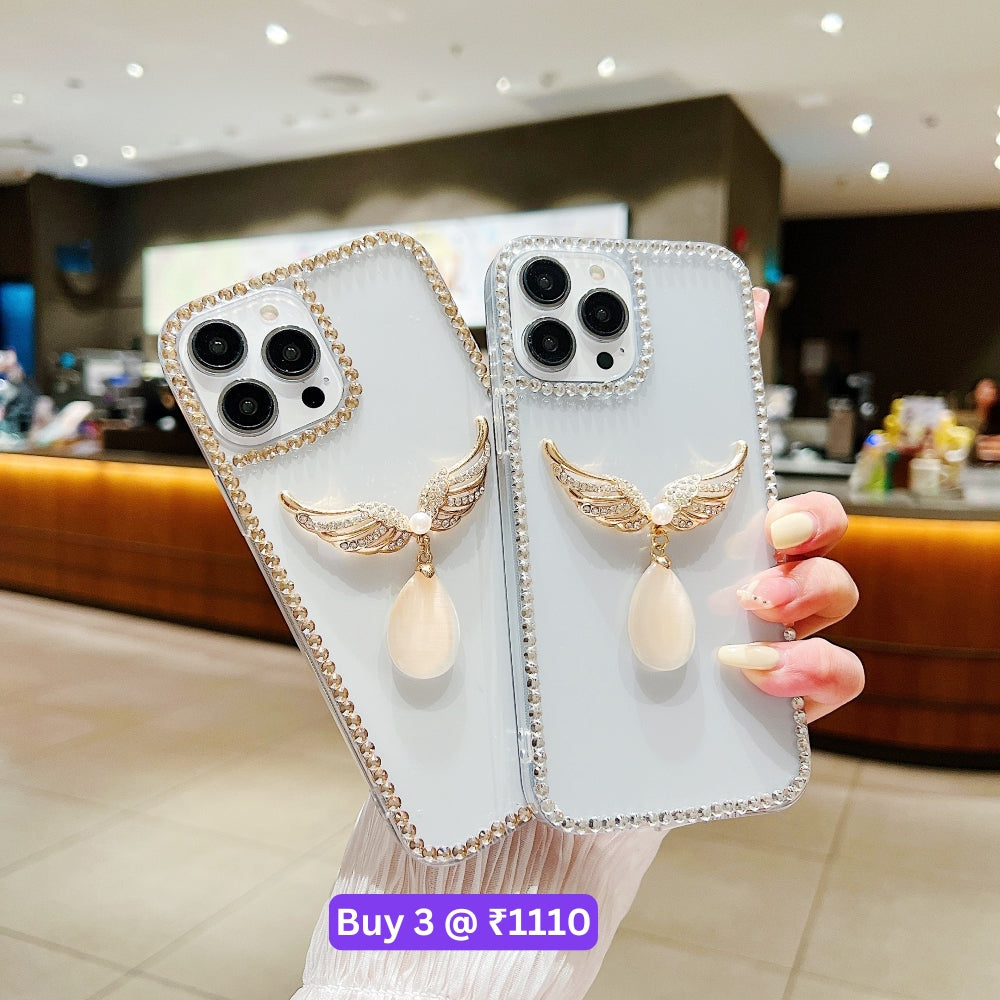 Handmade Angel Wing Diamond Border Transparent TPU(Soft) Case - Samsung S22 Ultra