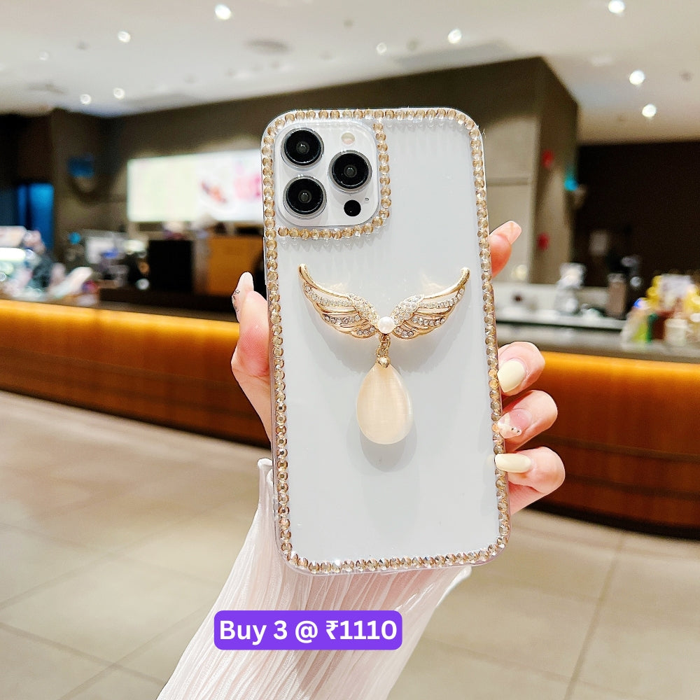 Handmade Angel Wing Diamond Border Transparent TPU(Soft) Case - Samsung S22 Ultra