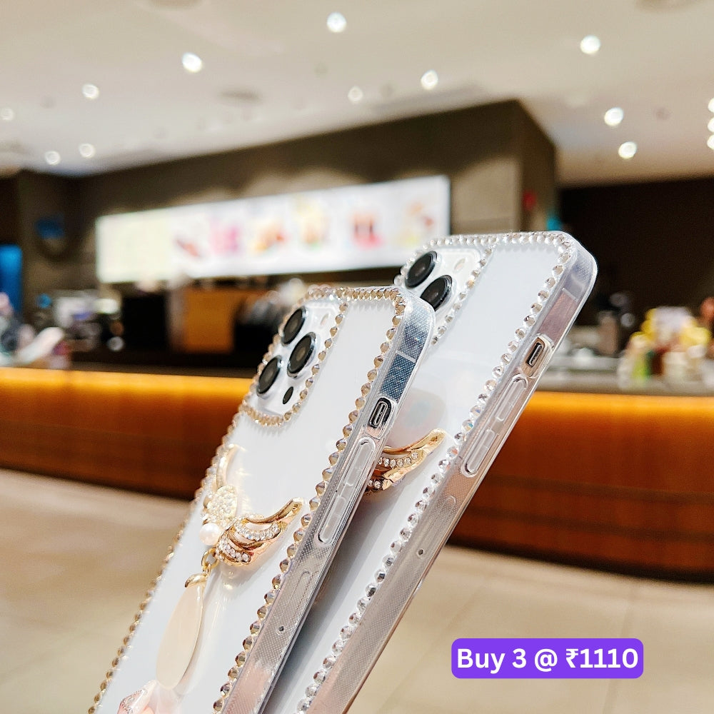 Handmade Angel Wing Diamond Border Transparent TPU(Soft) Case - Samsung S22 Ultra