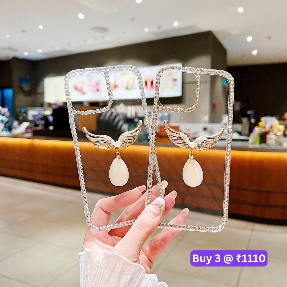 Handmade Angel Wing Diamond Border Transparent TPU(Soft) Case - Samsung S22 Ultra