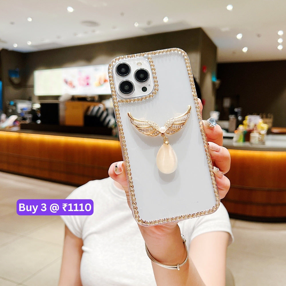 Handmade Angel Wing Diamond Border Transparent TPU(Soft) Case - Samsung S22 Ultra