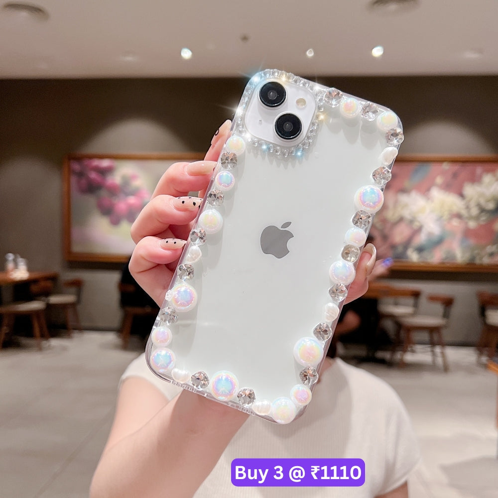 Handmade Pearl Border PC(Hard) | TPU(Soft) Transparent Case - iPhone 12