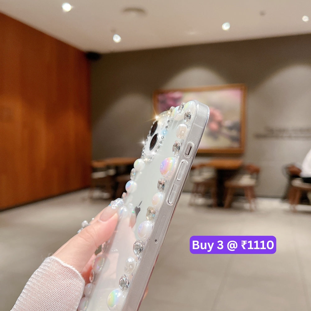 Handmade Pearl Border PC(Hard) | TPU(Soft) Transparent Case - iPhone 12