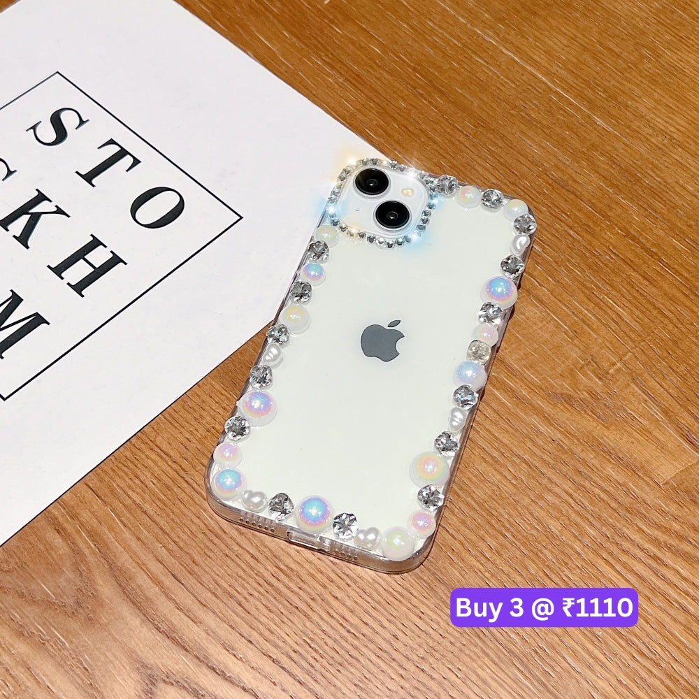 Handmade Pearl Border PC(Hard) | TPU(Soft) Transparent Case - iPhone 12