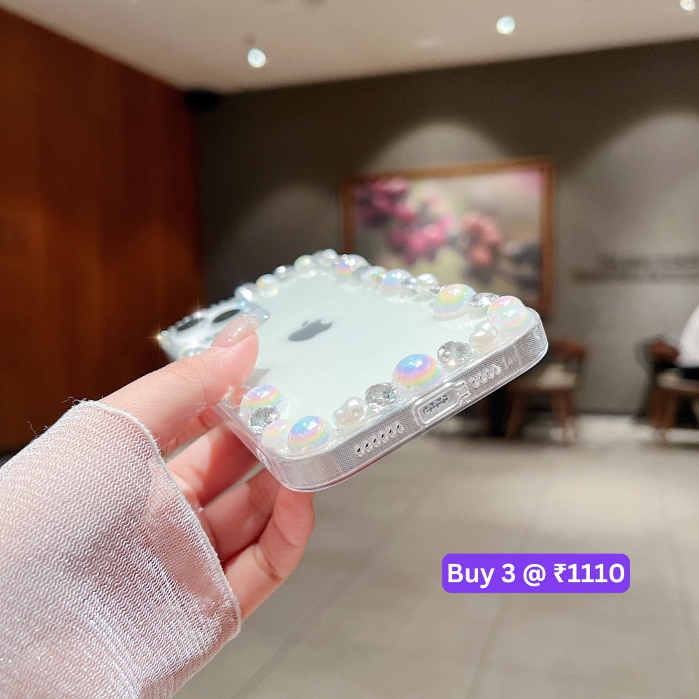 Handmade Pearl Border PC(Hard) | TPU(Soft) Transparent Case - iPhone 12