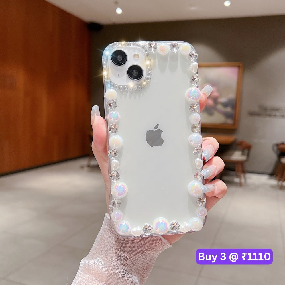 Handmade Pearl Border PC(Hard) | TPU(Soft) Transparent Case - iPhone 12