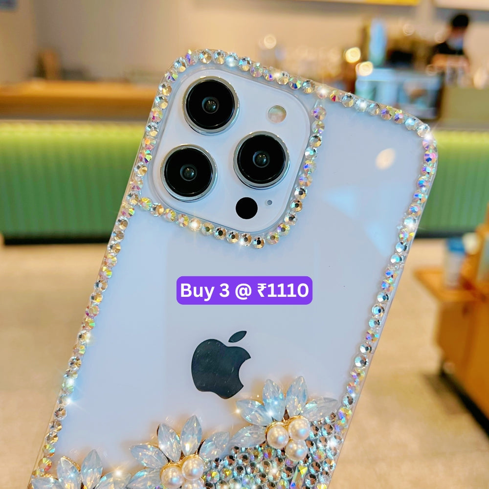 Handmade Transparent Diamond Gemstone Soft Case - iPhone 15 Pro