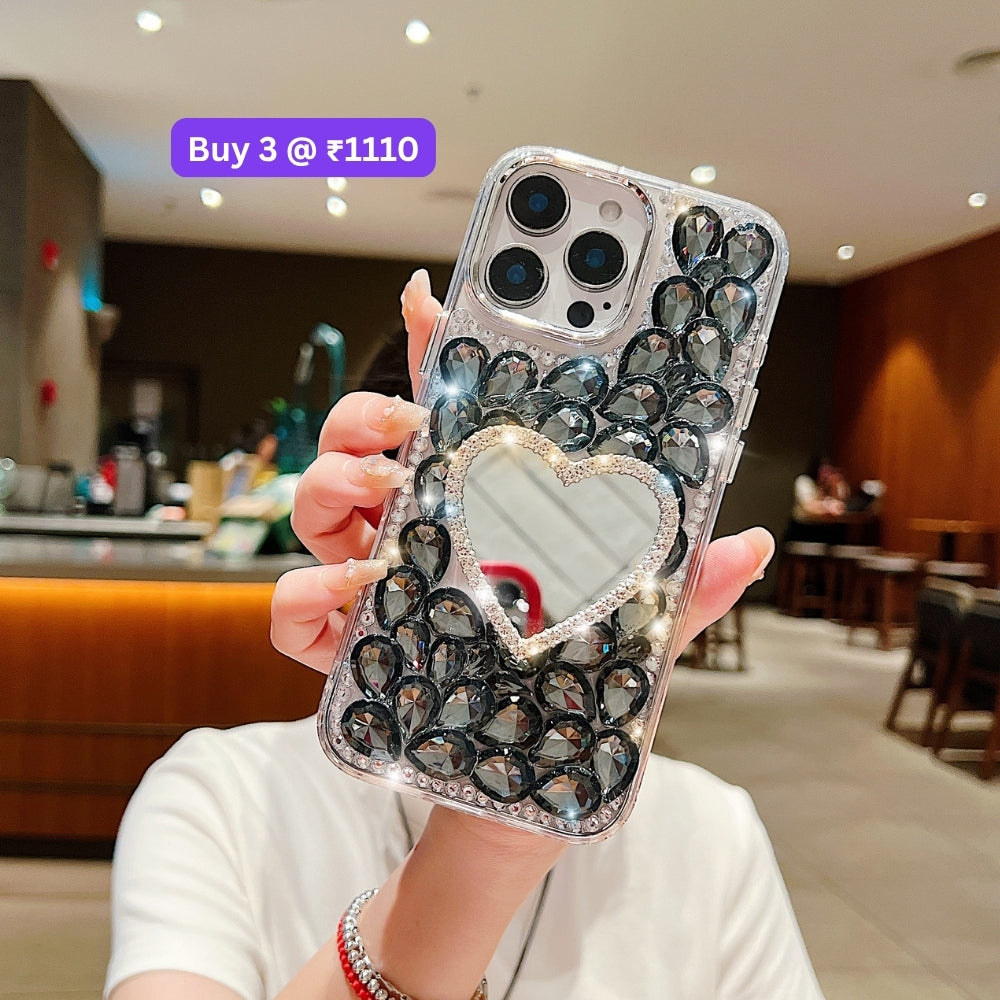 Heart shaped Makeup Mirror Dimond TPU (Soft) Phone Case | Mobile Cover - iPhone 16 Plus