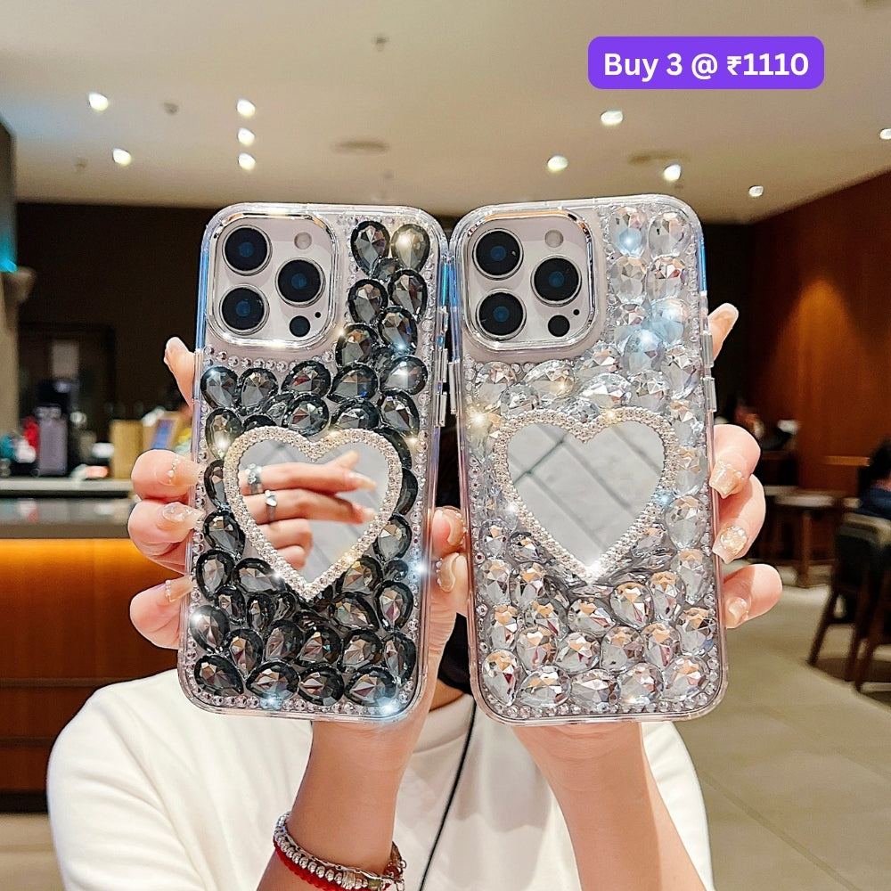 Heart shaped Makeup Mirror Dimond TPU (Soft) Phone Case | Mobile Cover - Samsung S23 Ultra