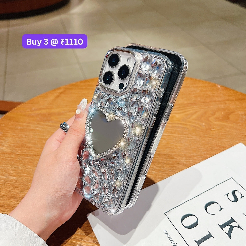 Heart shaped Makeup Mirror Dimond TPU (Soft) Phone Case | Mobile Cover - iPhone 16 Plus
