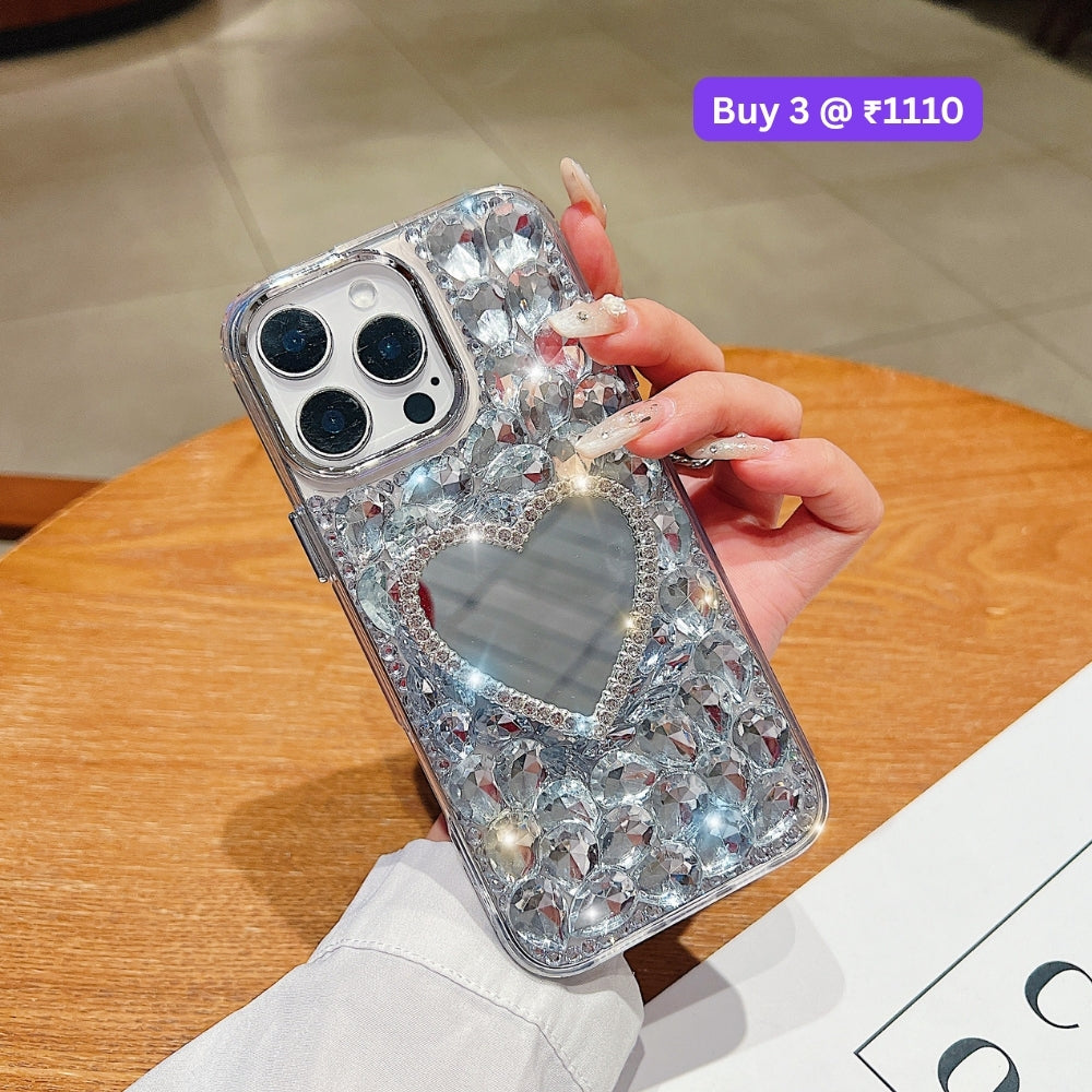 Heart shaped Makeup Mirror Dimond TPU (Soft) Phone Case | Mobile Cover - iPhone 14 Pro Max