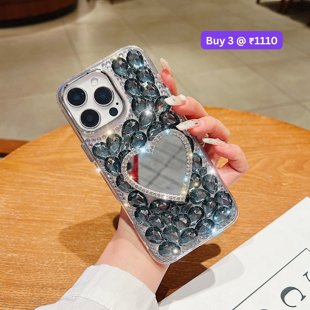 Heart shaped Makeup Mirror Dimond TPU (Soft) Phone Case | Mobile Cover - Samsung S23 Ultra