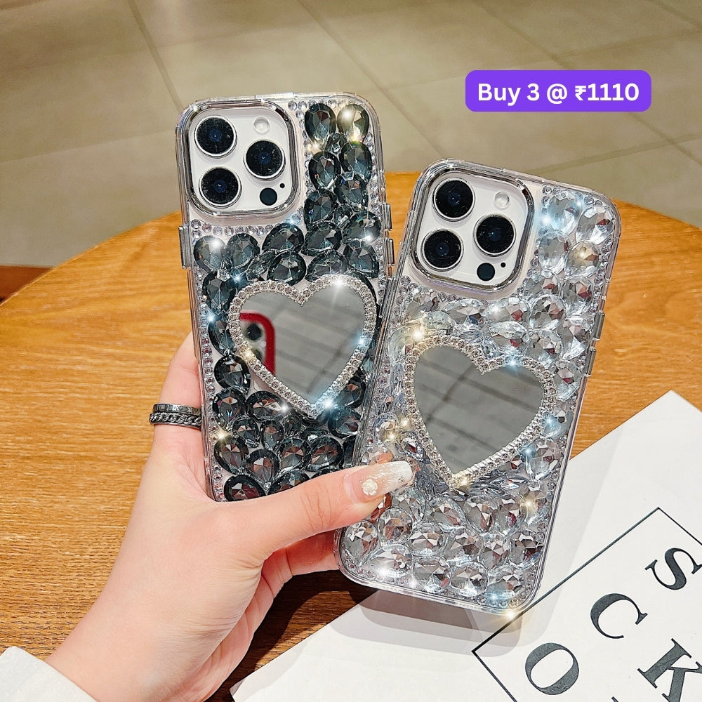 Heart shaped Makeup Mirror Dimond TPU (Soft) Phone Case | Mobile Cover - Samsung S23 Ultra