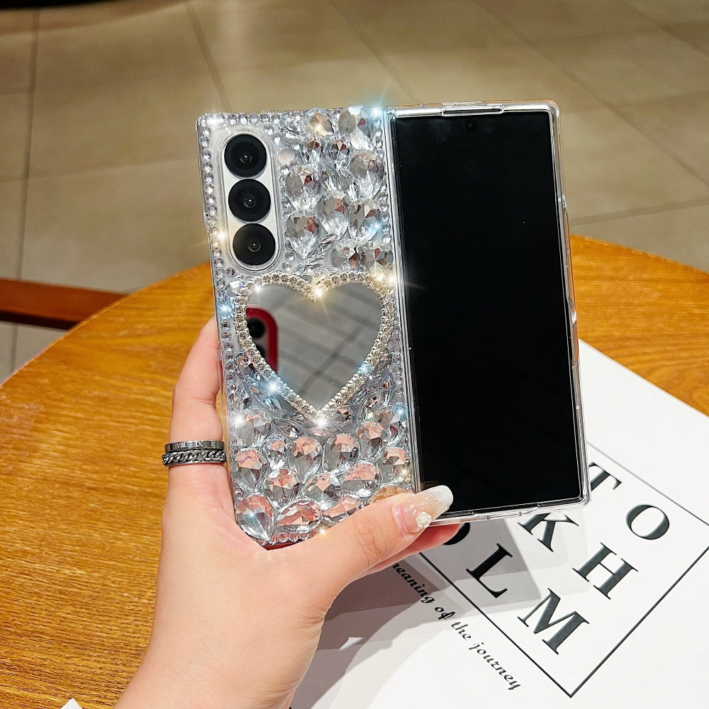 Heart shaped Makeup Mirror Dimond TPU (Soft) Phone Case | Mobile Cover - Samsung Z Fold 5