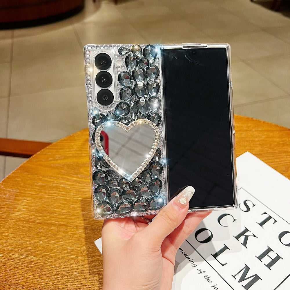 Heart shaped Makeup Mirror Dimond TPU (Soft) Phone Case | Mobile Cover - Samsung Z Fold 5