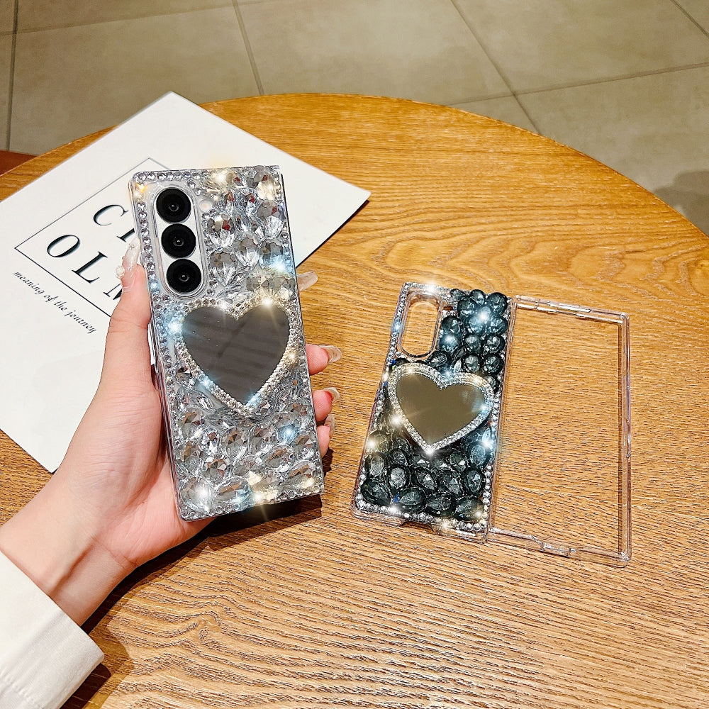 Heart shaped Makeup Mirror Dimond TPU (Soft) Phone Case | Mobile Cover - Samsung Z Fold 5
