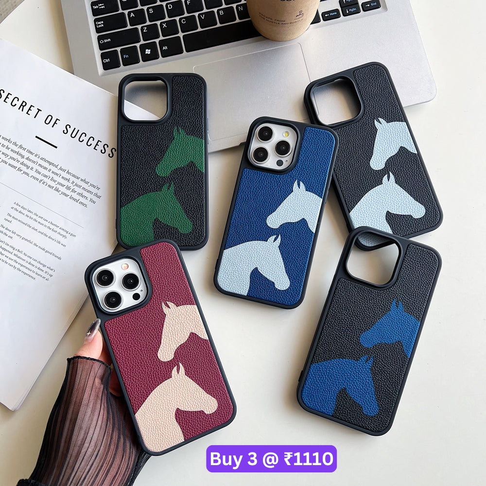 Horse Color Printed PU Leather Shockproof Phone Case - iPhone 15 Pro Max