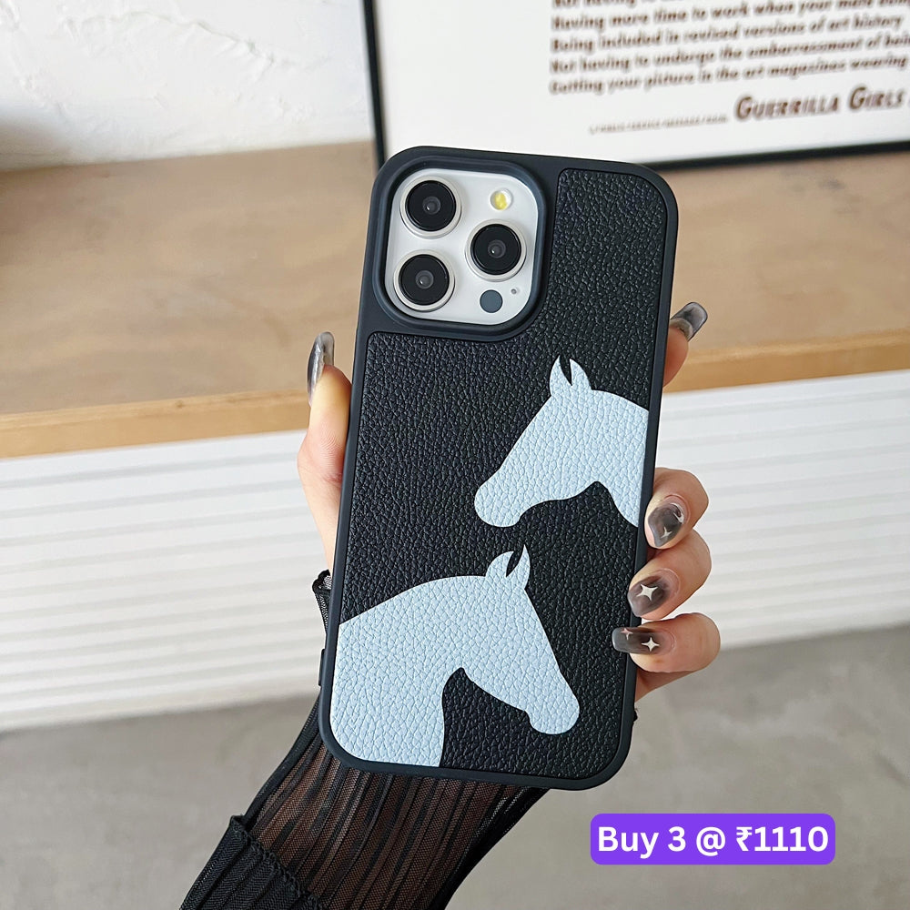 Horse Color Printed PU Leather Shockproof Phone Case - iPhone 15 Pro Max