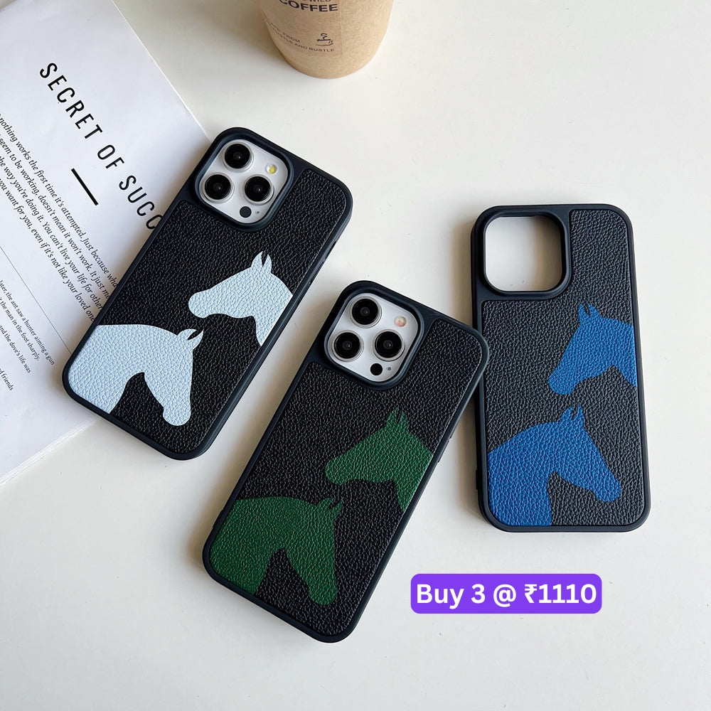 Horse Color Printed PU Leather Shockproof Phone Case - iPhone 15 Pro Max