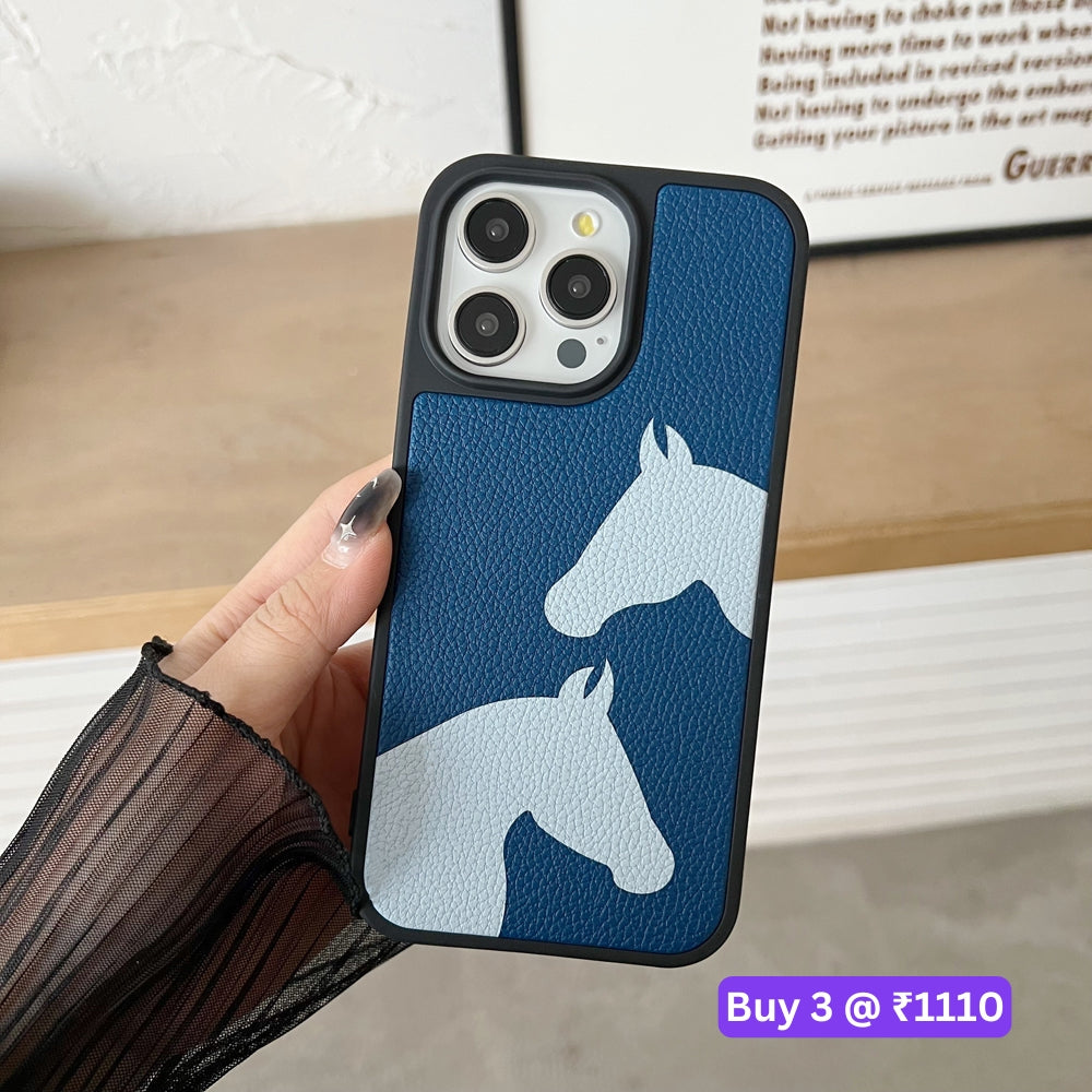 Horse Color Printed PU Leather Shockproof Phone Case - iPhone 15 Pro Max