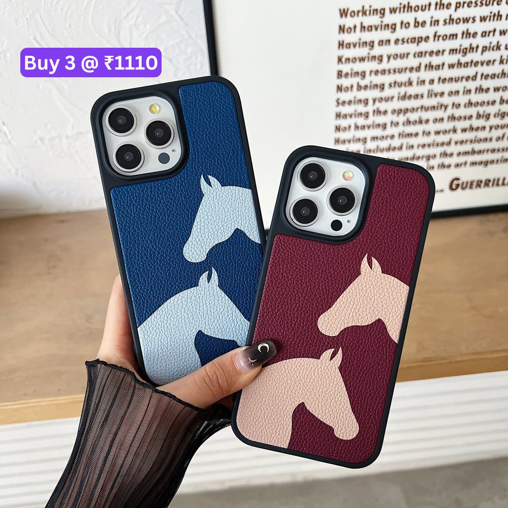 Horse Color Printed PU Leather Shockproof Phone Case - iPhone 15 Pro Max