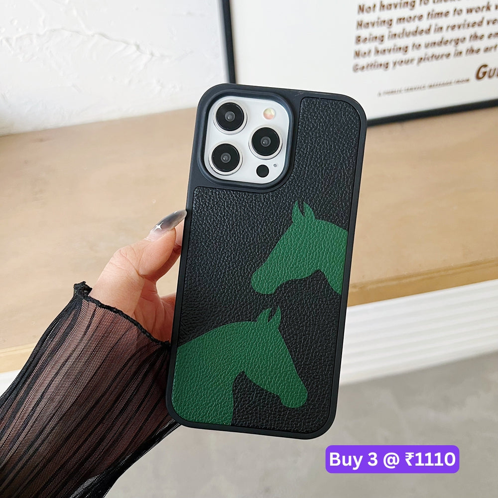 Horse Color Printed PU Leather Shockproof Phone Case - iPhone 15 Pro Max