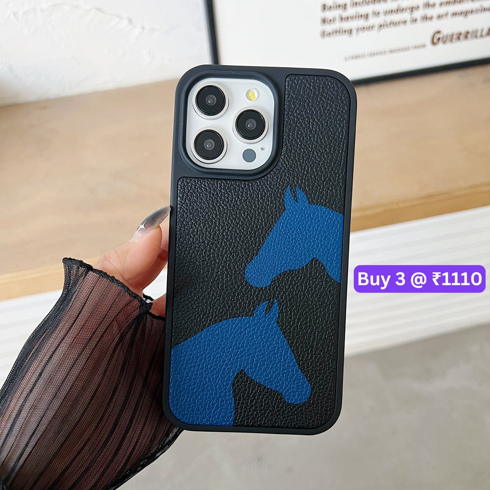 Horse Color Printed PU Leather Shockproof Phone Case - iPhone 15 Pro Max