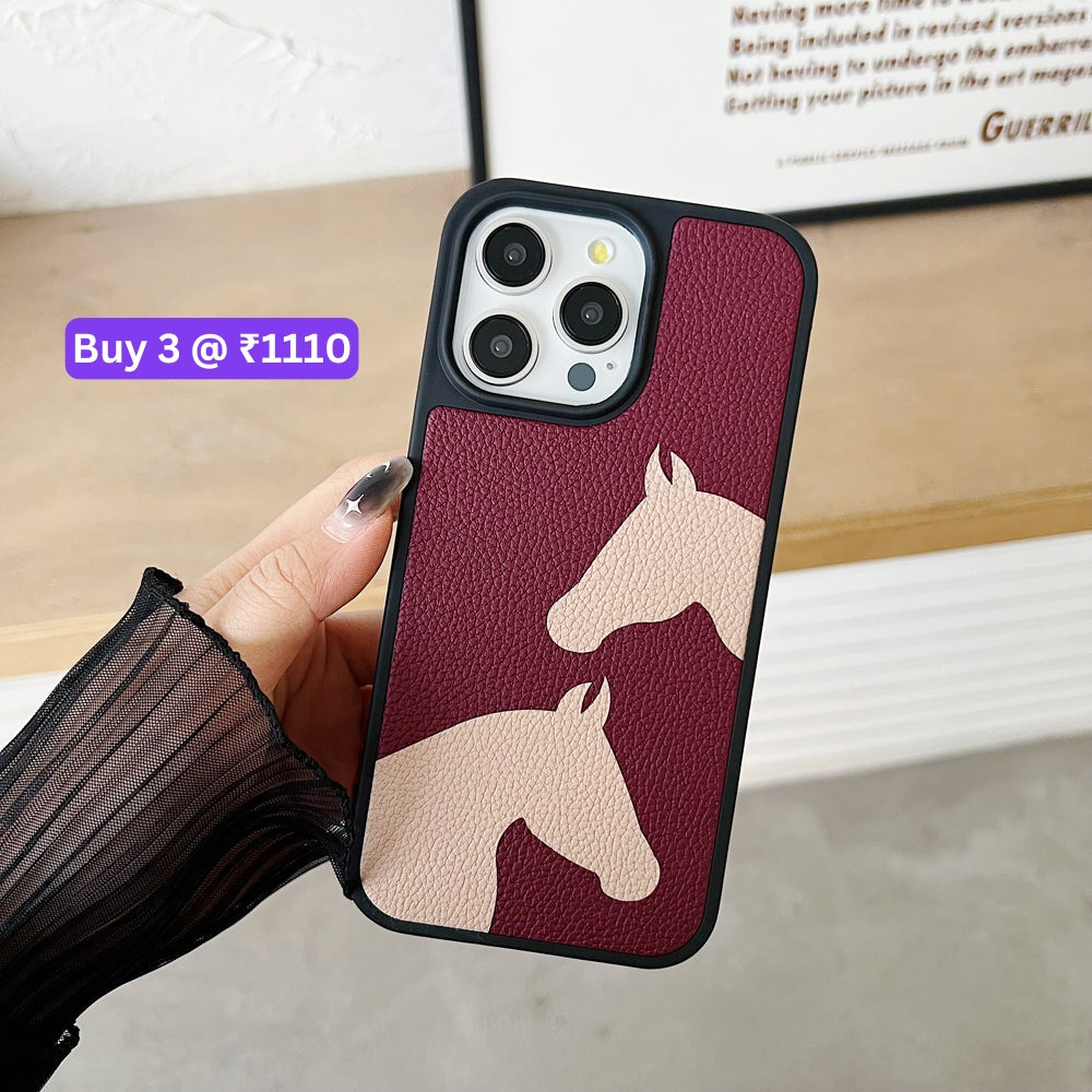 Horse Color Printed PU Leather Shockproof Phone Case - iPhone 15 Pro Max