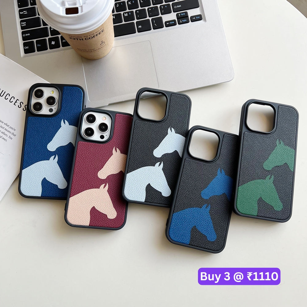 Horse Color Printed PU Leather Shockproof Phone Case - iPhone 15 Pro Max