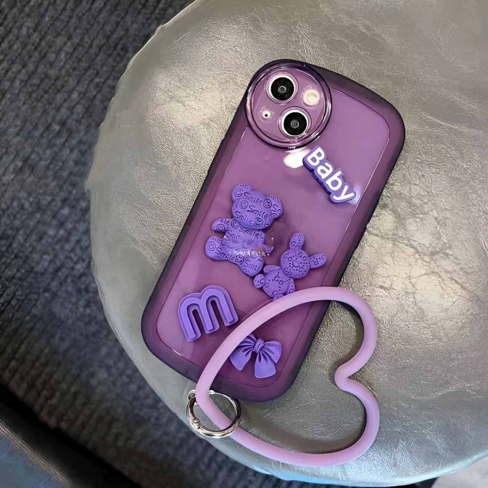 3D Teddy Ornament Heart Bracelet Color Transparent TPU Cover - Realme C55