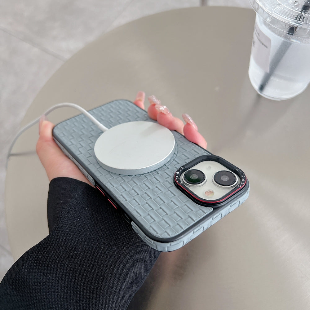 Magsafe PU Leather Woven Mesh Grid PC (Hard) Phone Case - iPhone 15 Pro