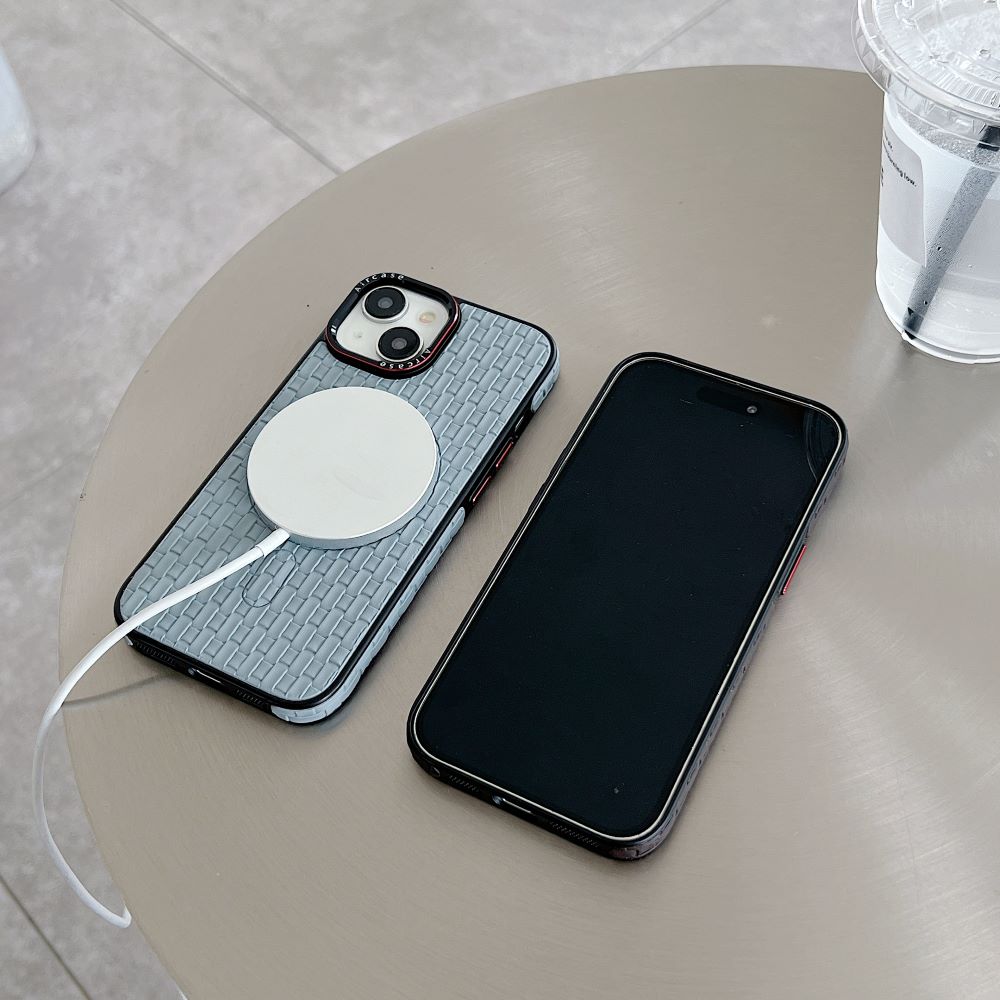 Magsafe PU Leather Woven Mesh Grid PC (Hard) Phone Case - iPhone 14 Pro