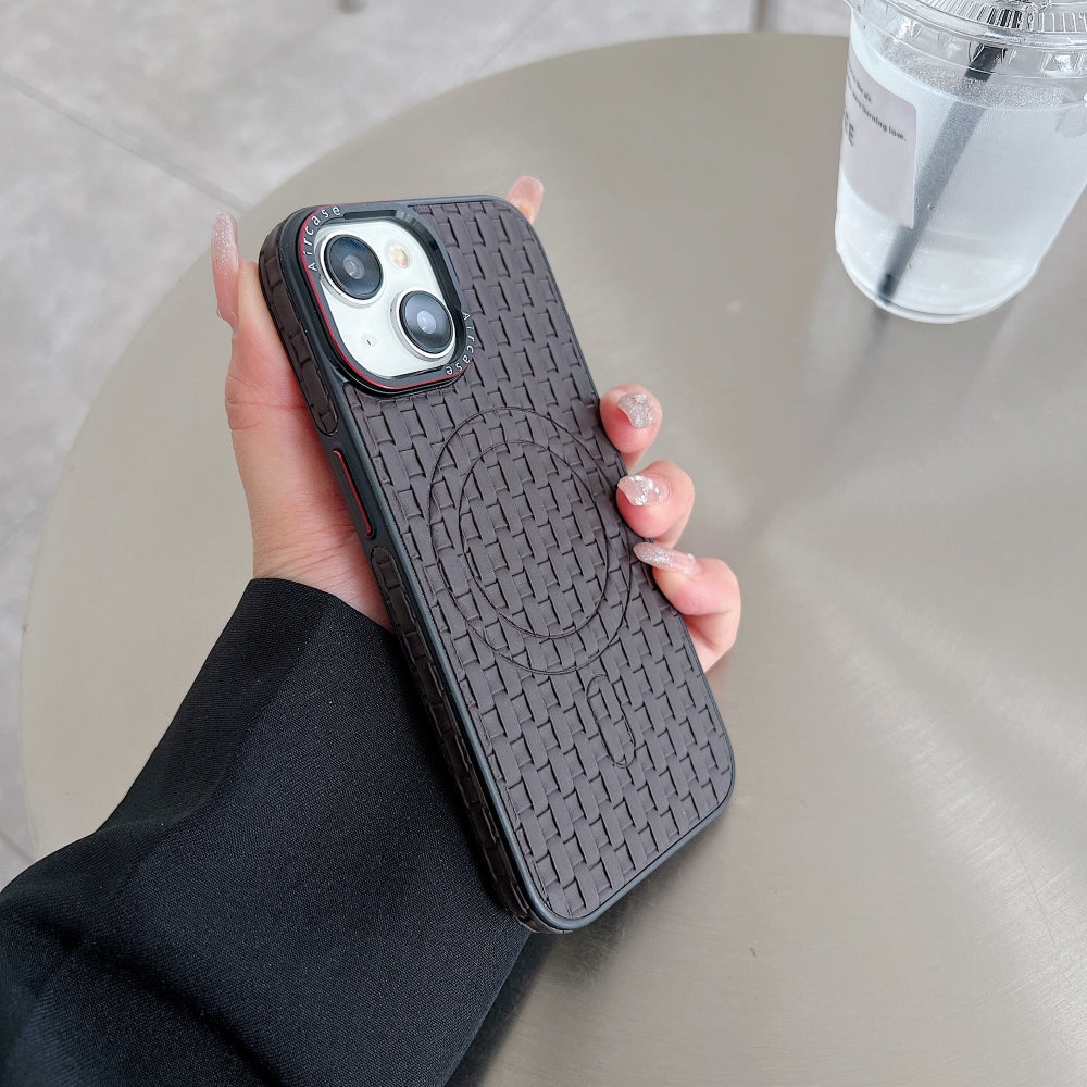 Magsafe PU Leather Woven Mesh Grid PC (Hard) Phone Case - iPhone 15 Pro