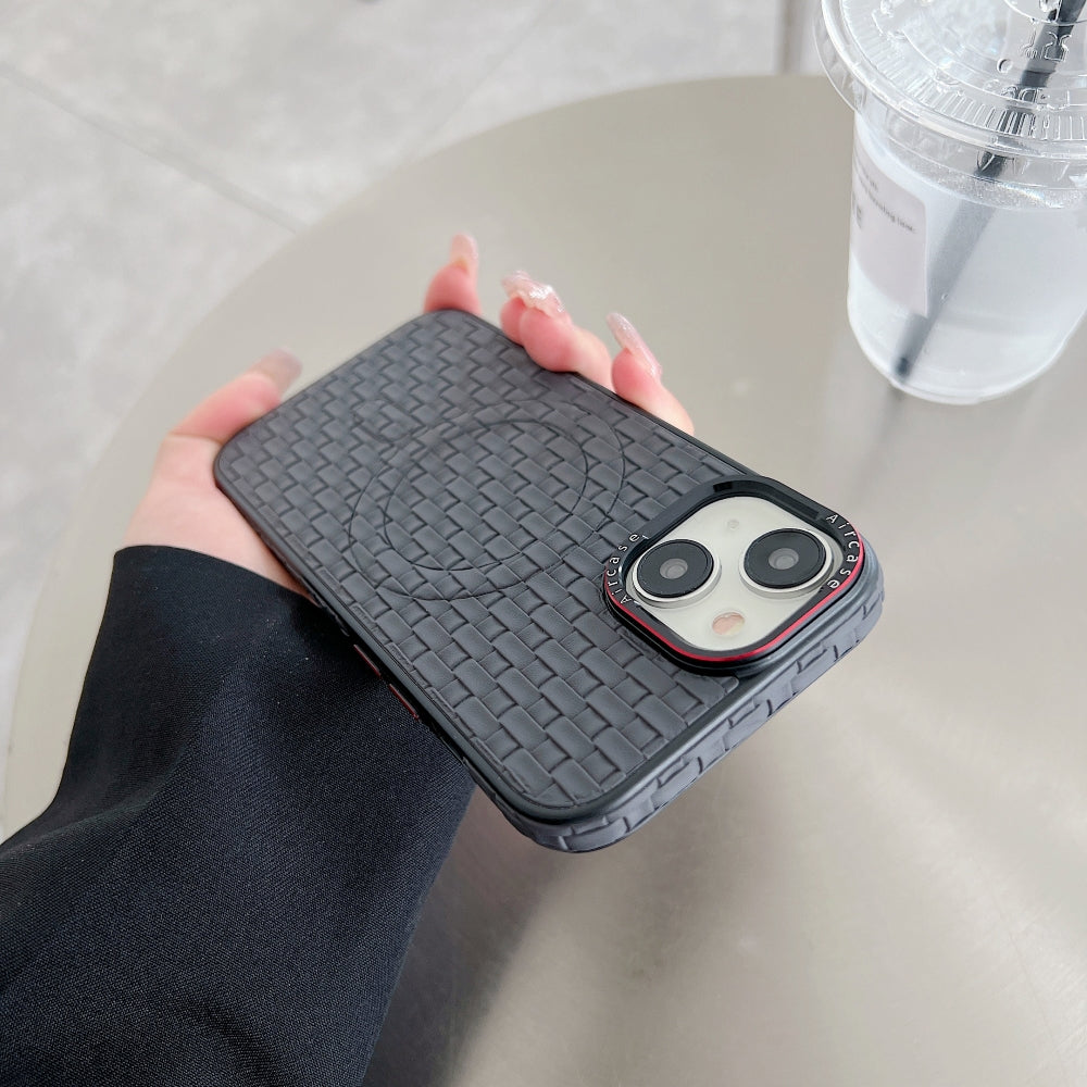 Magsafe PU Leather Woven Mesh Grid PC (Hard) Phone Case - iPhone 15 Pro