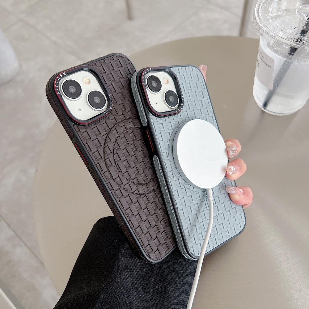 Magsafe PU Leather Woven Mesh Grid PC (Hard) Phone Case - iPhone 14 Pro Max