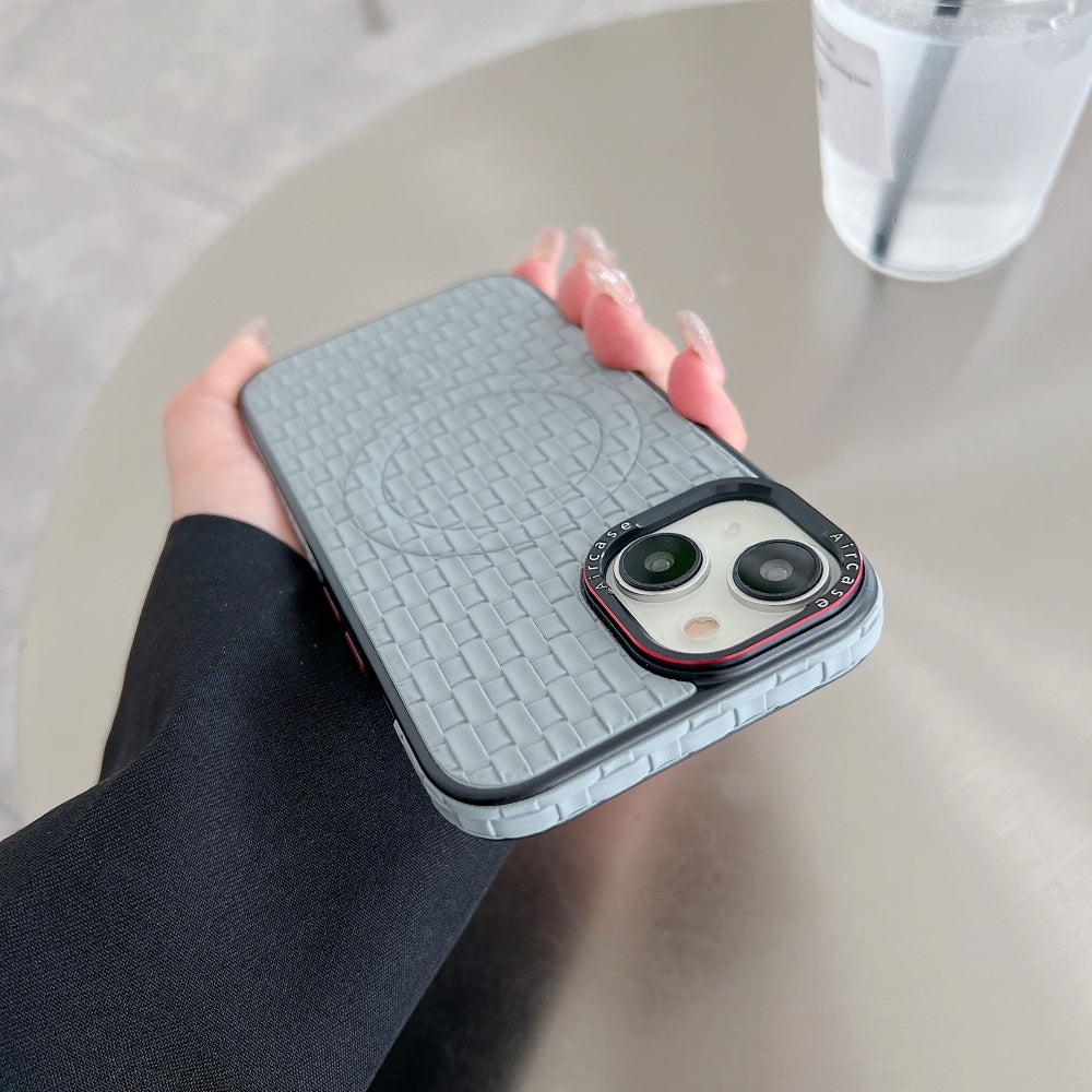 Magsafe PU Leather Woven Mesh Grid PC (Hard) Phone Case - iPhone 15 Pro
