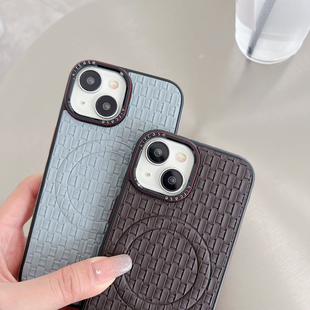 Magsafe PU Leather Woven Mesh Grid PC (Hard) Phone Case - iPhone 14 Pro
