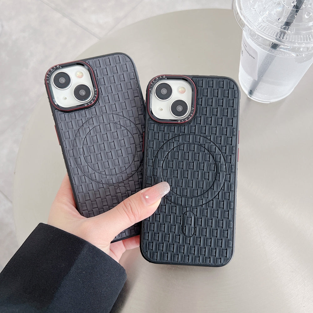Magsafe PU Leather Woven Mesh Grid PC (Hard) Phone Case - iPhone 14 Pro Max